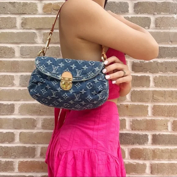 Authentic✅Louis Vuitton Denim Bag Mini Pleaty Monogram Vintage Jean Shoulder Bag - Picture 2 of 13